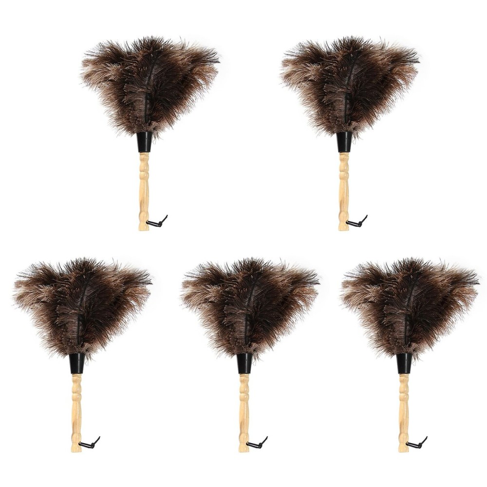 iHUFeather Ostrich Feather Duster 14 inch Fluffy Natural Genuine Ostrich Feathers with Wooden Handle and Eco-Friendly Reusable Handheld Ostrich Feather Duster for Cleaning Supplies(5PCS)