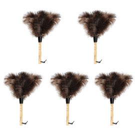 iHUFeather Ostrich Feather Duster 14 inch Fluffy Natural Genuine Ostrich Feathers with Wooden Handle and Eco-Friendly Reusable Handheld Ostrich Feather Duster for Cleaning Supplies(5PCS)