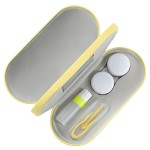 MoKo Double Eyeglass Case, Contact Lens Case with Mirror Tweezers Remover, 2 in 1 Double Sided Portable Contact Lens Box Holder Container Soak Storage Kit Sunglasses Pouch for Men & Women, Yellow