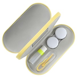 MoKo Double Eyeglass Case, Contact Lens Case with Mirror Tweezers Remover, 2 in 1 Double Sided Portable Contact Lens Box Holder Container Soak Storage Kit Sunglasses Pouch for Men & Women, Yellow