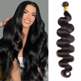12A Human Hair Bundles Body Wave One Bundle 100% Unprocessed Brazilian Virgin Hair Bundles Double Weft Weave Body Wave Human Hair Natural Black Color (one bundle, 34)