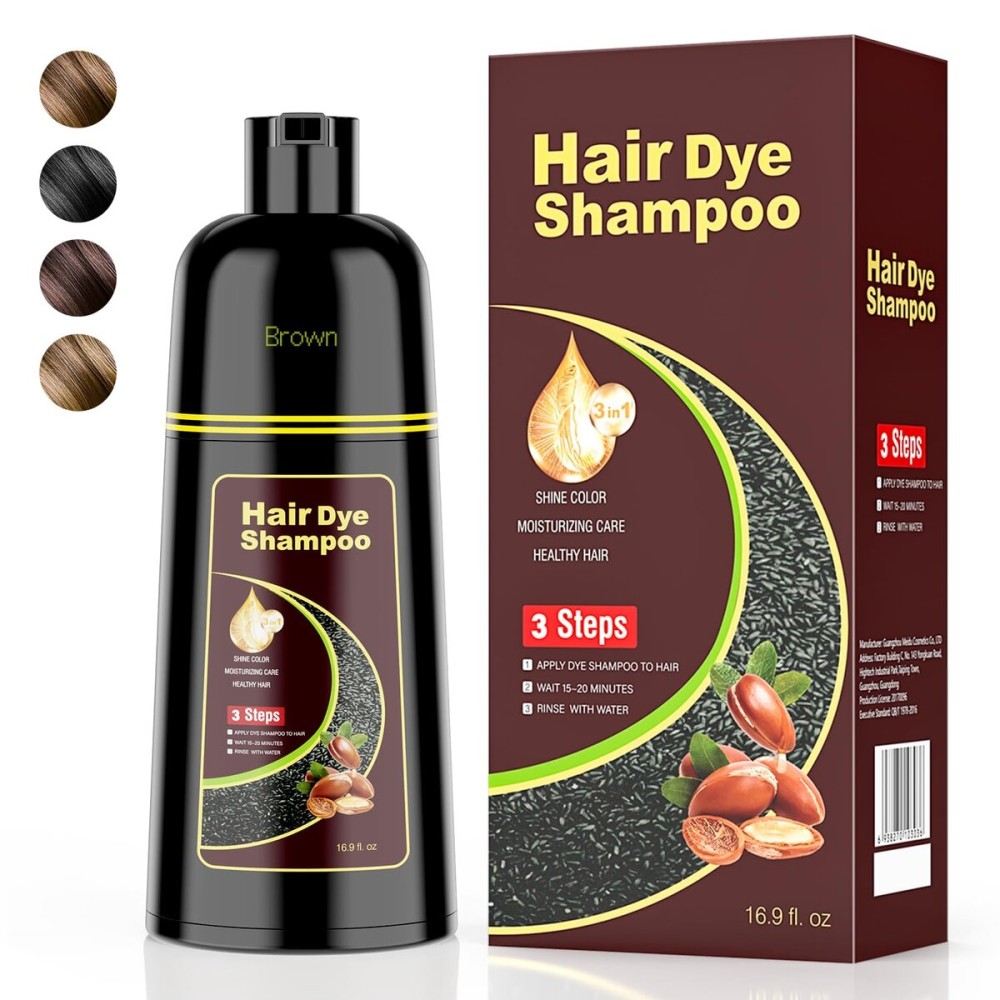 KAISASA Brown Hair Dye Shampoo 3 in 1Argan Herbal Hair Color Shampoo Covers Gray Hair for Women and Men (16.9 fl.oz Brown)
