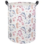 HIYAGON Baby Laundry Basket Baby Hamper for Nursery Girl Kids Ocean Hamper Cute Kids Toys Storage Bin Organizer Pink Room Decor for Home(Pink Ocean)
