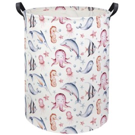 HIYAGON Baby Laundry Basket Baby Hamper for Nursery Girl Kids Ocean Hamper Cute Kids Toys Storage Bin Organizer Pink Room Decor for Home(Pink Ocean)