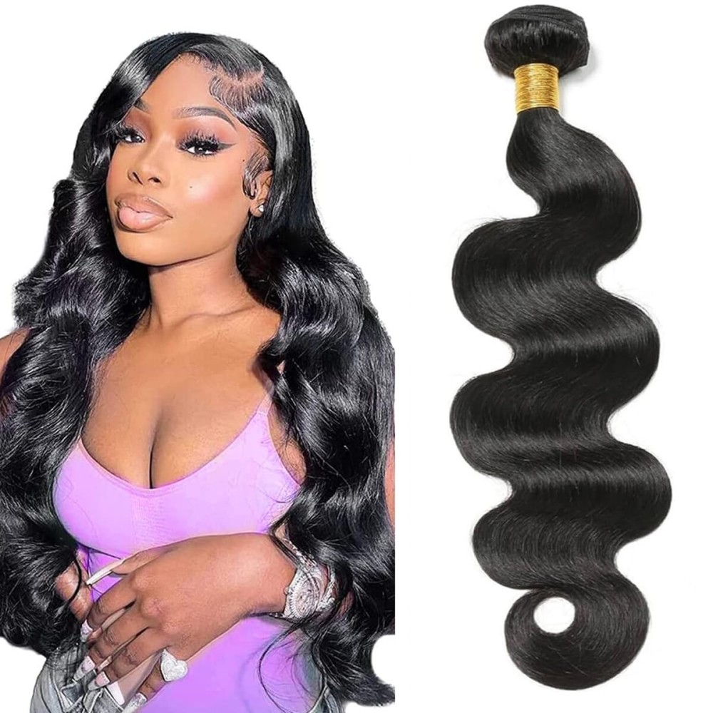 12A Human Hair Bundles Body Wave One Bundle 100% Unprocessed Brazilian Virgin Hair Bundles Double Weft Weave Body Wave Human Hair Natural Black Color (one bundle, 24)