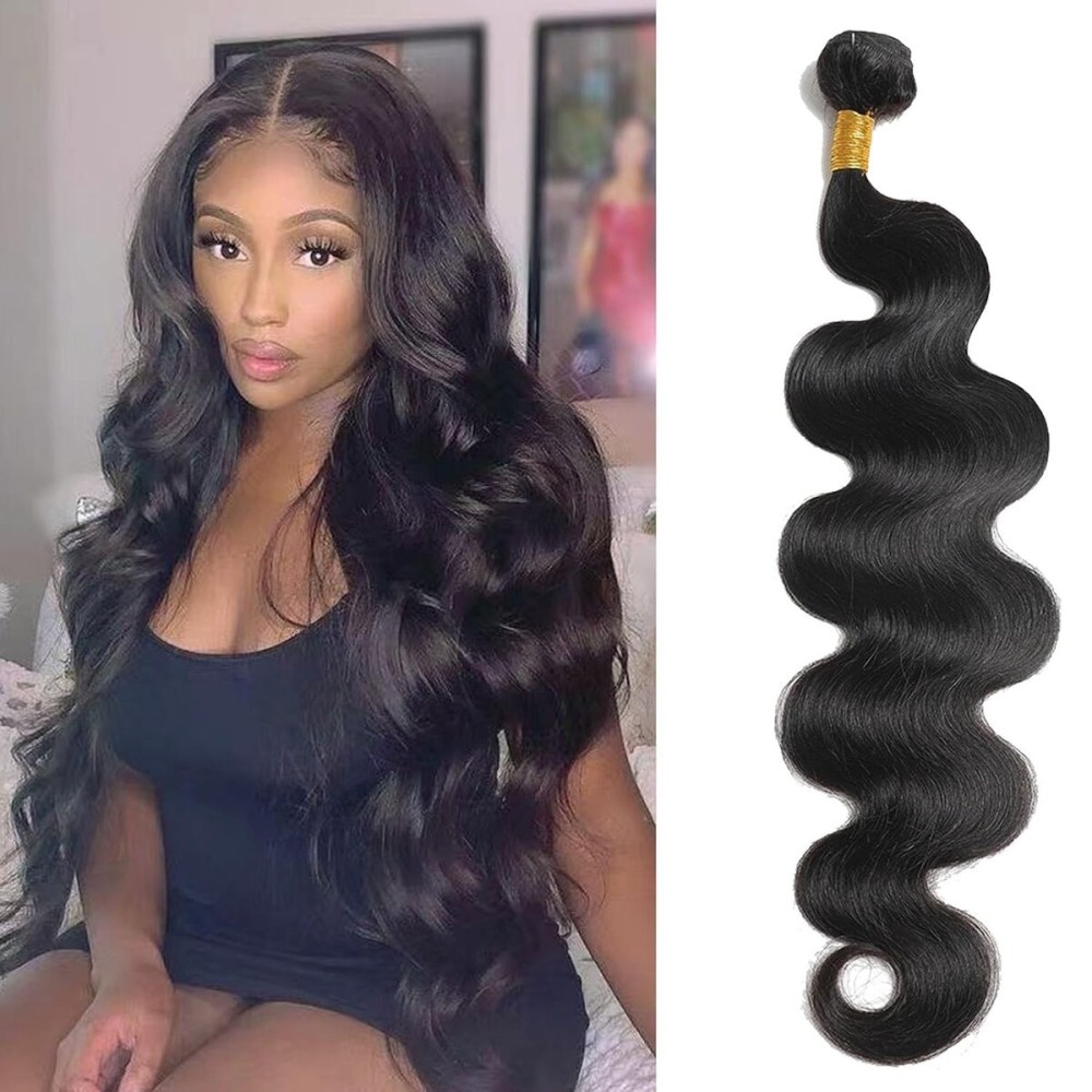 12A Human Hair Bundles Body Wave One Bundle 100% Unprocessed Brazilian Virgin Hair Bundles Double Weft Weave Body Wave Human Hair Natural Black Color (one bundle, 28)