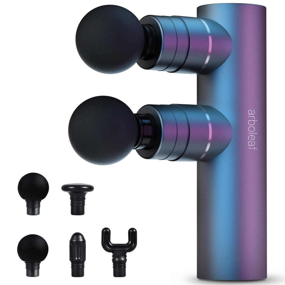 arboleaf Massage Gun Deep Tissue with Double Heads, Full-Metal Electric Portable Handheld Massager for Back, Shoulder, Sore Muscles, Pain Relief, 5 Modes, Seamless Speed Control