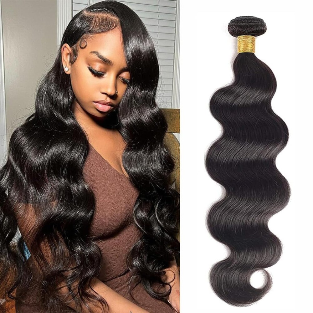 12A Human Hair Bundles Body Wave One Bundle 100% Unprocessed Brazilian Virgin Hair Bundles Double Weft Weave Body Wave Human Hair Natural Black Color (one bundle, 20)