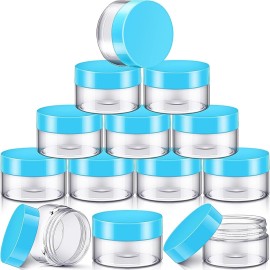 SATINIOR 12 Pack 8 oz Plastic Container Jars with Lids Round Clear Travel Cosmetic Container Slime Jars for Toiletries, Lotion, Cream, Ointments, Makeup, Rhinestone, Samples, Kitchen Storage(Blue)