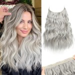 REECHO Invisible Wire Hair Extensions with Thinner Softer Lace Weft (Silver Grey, 16 Inch (Pack of 1))