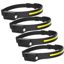 Pristar Rechargeable LED Headlamp with 230 Beam 5 Modes Head Lamp LED with Motion Sensor 350 Lumen Lightweight Head Light Flashlight for Outdoor Camping Hiking Running Travel, Pack of 4 Headlight