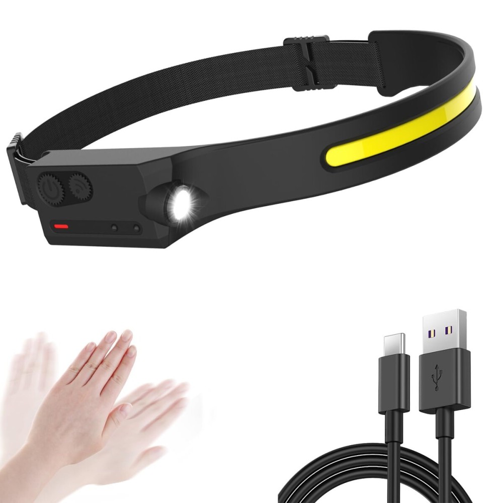 LED Headlamp Rechargeable with Motion Sensor, USB Head Lamp Band with 230Beam 5 Modes 350 Lumen Headlight Ultra Bright Head light Flashlight for Adults & Kids Outdoor Camping Hiking Running Travel