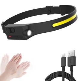 LED Headlamp Rechargeable with Motion Sensor, USB Head Lamp Band with 230Beam 5 Modes 350 Lumen Headlight Ultra Bright Head light Flashlight for Adults & Kids Outdoor Camping Hiking Running Travel