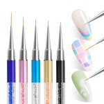 Nail Art Brushes, 5Pcs Nail Design Brushes with Nail Liner Brush and Fine Nail Art Pen for Salon at Home DIY Manicure (5/7/9/11/20mm)