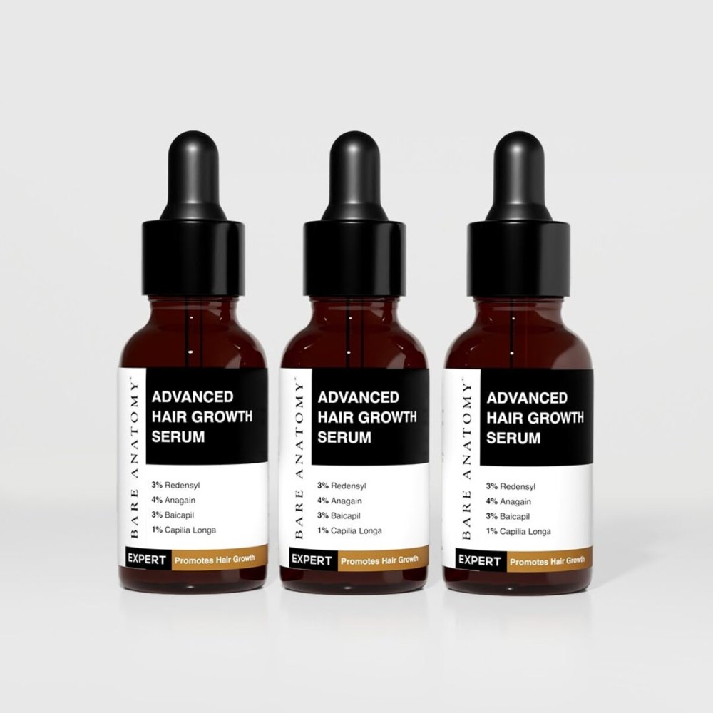 Bare Anatomy Advanced Hair Growth Serum| 3% Redensyl - 2x Better Results than Minoxidil | +4% Anagain + 3% Baicapil | Rosemary, Biotin | Hair growth & Hair fall control serum for Women Men | Pack of 3