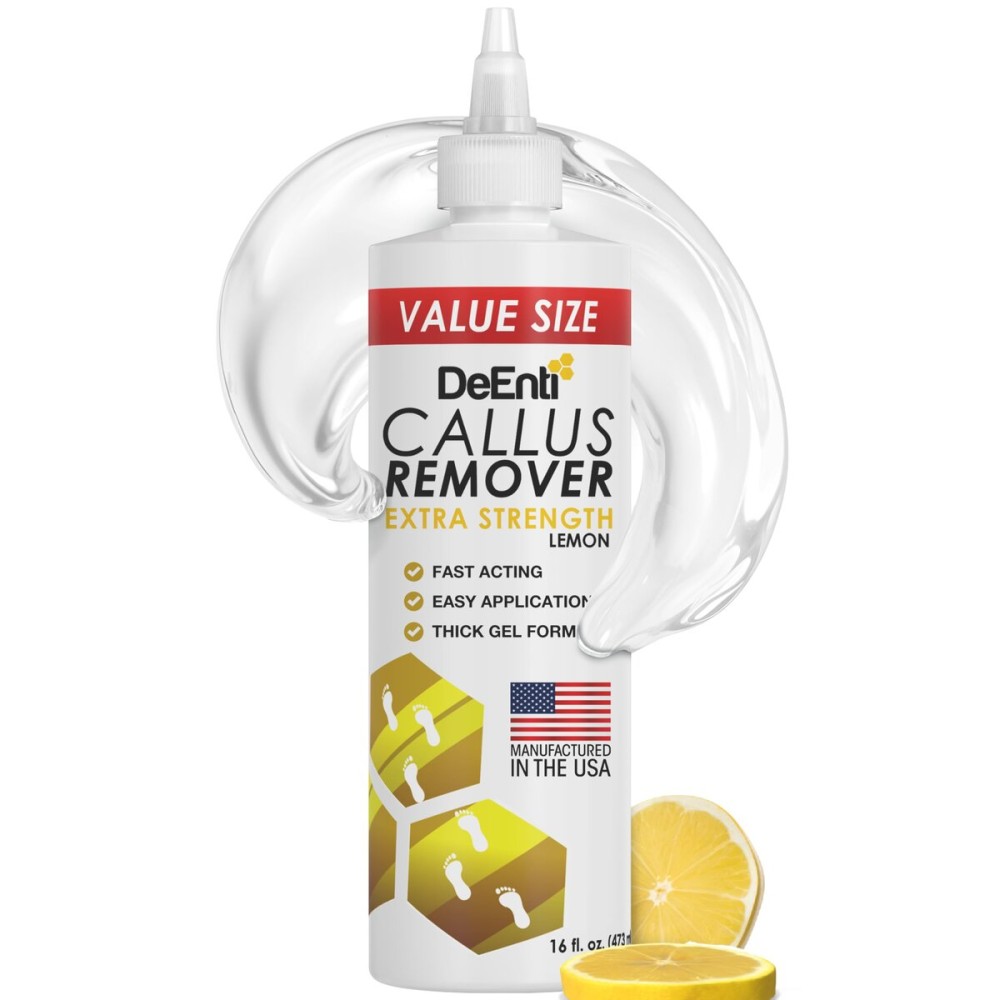 DeEnti Callus Remover for Feet, Extra Strength Foot Callus Remover Gel, 16oz Salon Grade Home Pedicure Supplies for Dry Skin, Cracked Heel, Professional Strength Foot Care, Lemon