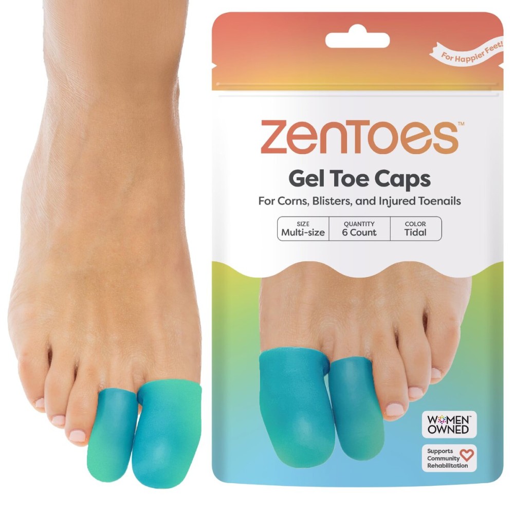 ZenToes 6 Pack Gel Toe Cap and Protector - Cushions and Protects to Provide Relief from Missing or Ingrown Toenails, Corns, Blisters, Hammer Toes (Variety, Tidal)