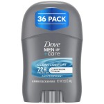 Dove Men+Care Clean Comfort Antiperspirant, 36-Pack -Mens Mini Deodorant, Travel Size, Bulk, 72H Protection, 0.5 Oz Ea