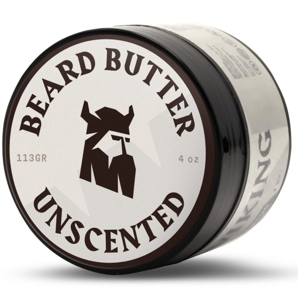 Striking Viking Unscented Beard Butter for Men - 4 Oz Cream - Unscented Beard Cream for Men with Non-Greasy Formula - Hydrating Balm