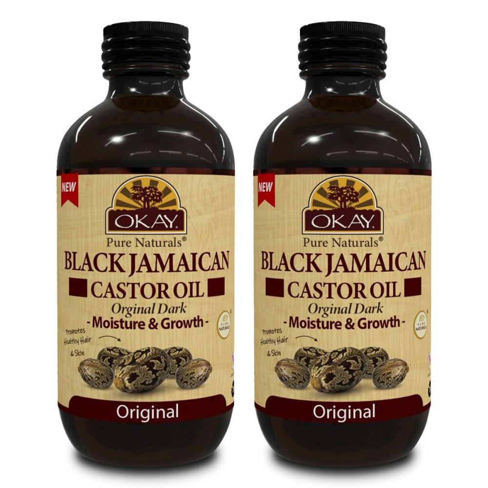 Okay Pure Naturals Black Jamaican Castor Oil - Castor Oil for Hair Growth for Men & Women, Moisture for Skin, Scalp, Eyelashes, Eyebrows - 4 oz Glass Bottle (Pack of 2)