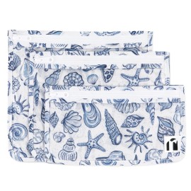 Roamio Travel Bag, Toiletry, TSA Approved Pouch, Zip Quart Size Airline Compliant, Clear-Sided, Baby, Diaper Bag Organization, Makeup, Accessories, Carry On Packing, Set of 3 Sizes, Blue Shells