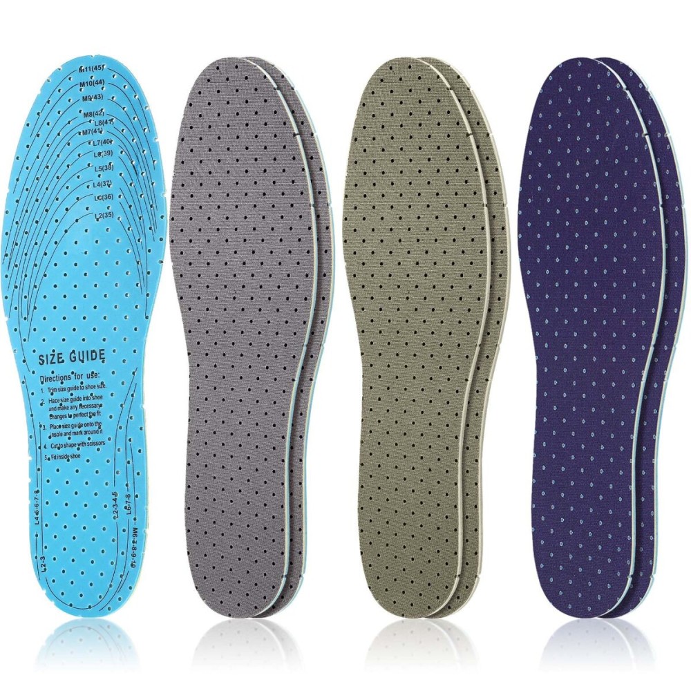 Sintege 3 Pairs Breathable Shoe Insoles Inserts Soft Cushioning Double-Layer Latex Foam Perforated Replacement Insoles for Men 7-11 Woman 2-8(Grey,Army Green,Dark Blue)