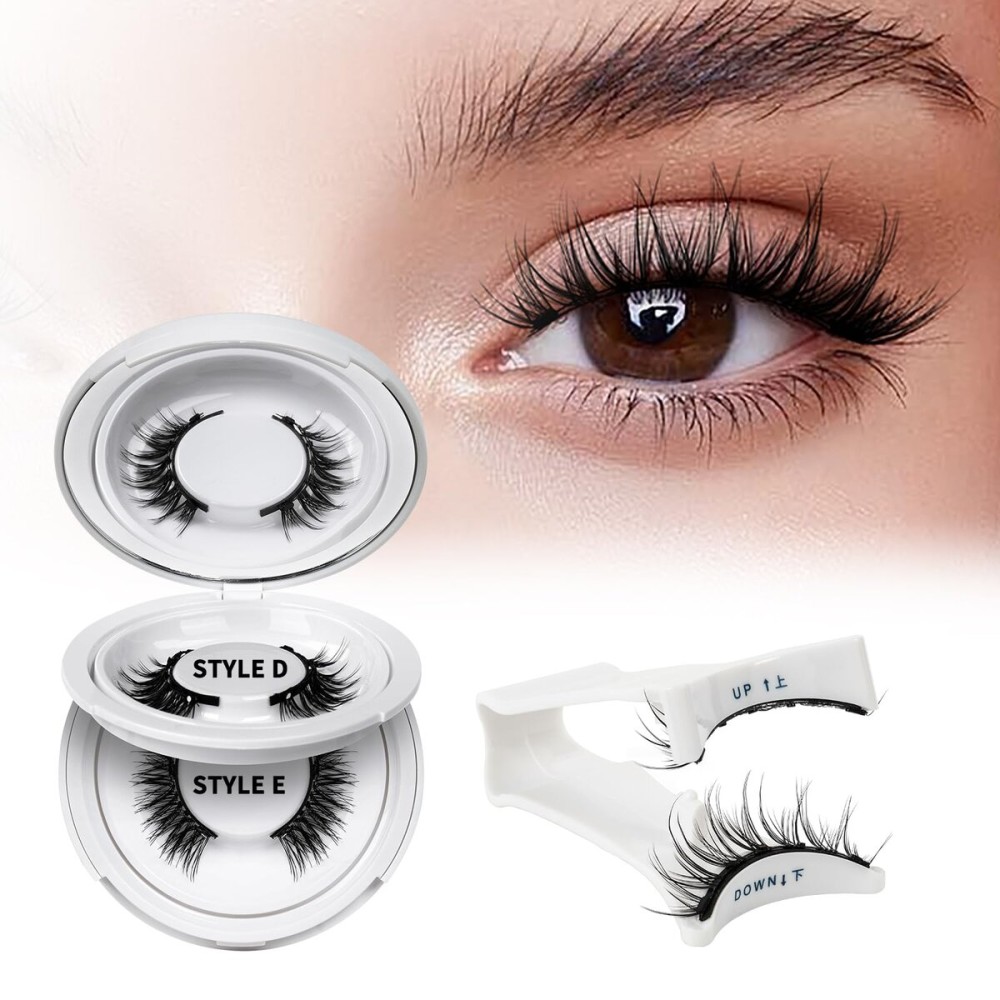 QUEWEL 2 Pairs Magnetic Eyelashes Natural Look, Reusable Magnetic Eyelashes with Applicator, No Glue Needed Lash Clusters Kit, Easy to Wear and Remove(2 Pairs-D+E02)