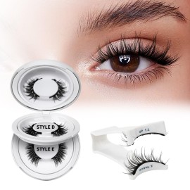 QUEWEL 2 Pairs Magnetic Eyelashes Natural Look, Reusable Magnetic Eyelashes with Applicator, No Glue Needed Lash Clusters Kit, Easy to Wear and Remove(2 Pairs-D+E02)
