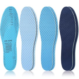 Sintege 3 Pairs Breathable Shoe Insoles Inserts Soft Cushioning Double-Layer Latex Foam Perforated Replacement Insoles for Men 7-11 Woman 2-8(Gradient Blue)