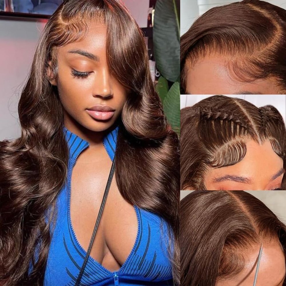 Tiwugi Chocolate Brown Lace Front Wig Pre Plucked 13x6 Body Wave Frontal Wigs Human Hair for Woman 24 Inch 180% Density Brown Body Wave Front Wigs Human Hair with Baby Hair