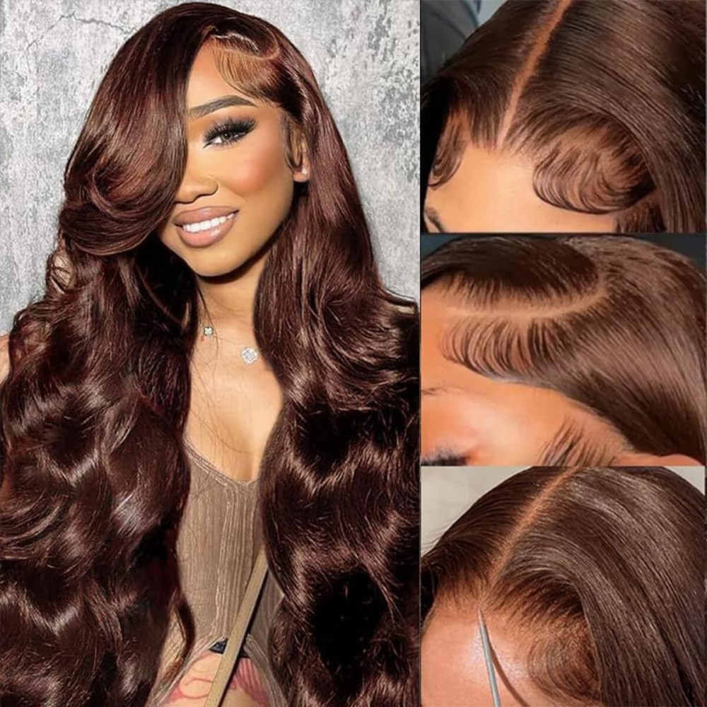 Tiwugi Chocolate Brown Body Wave Wig Human Hair Pre Plucked 13x6 HD Frontal Wigs Human Hair 180% Density Brown Body Wave Human Hair Wigs 26 Inch
