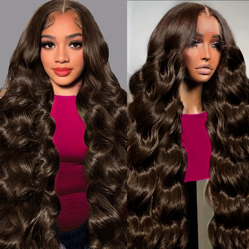 Tiwugi Chocolate Brown Lace Front Wig Human Hair 30 Inch 13x6 Hd Lace Front Wigs Human Hair Body Wave Frontal Wigs Human Hair Pre Plucked 180% Density Brown Wig for Women