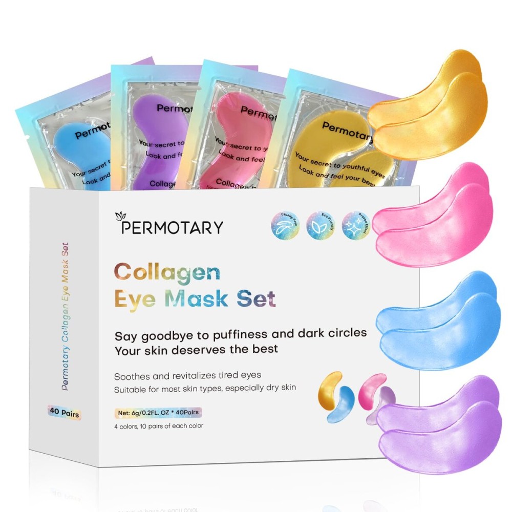 Permotary Under Eye Patches(40 Pairs), Collagen Crystal Eye Mask with Hyaluronic Acid, Under Eye Mask for Dark Circles, Puffy Eyes, Wrinkles, Treatment Skin Care