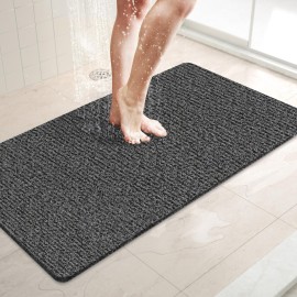 LuxStep Shower Mat Bathtub Mat,32x16 inch, Non-Slip Bath Mat with Drain, Quick Drying PVC Loofah Bathmat for Tub,Shower,Bathroom,Black
