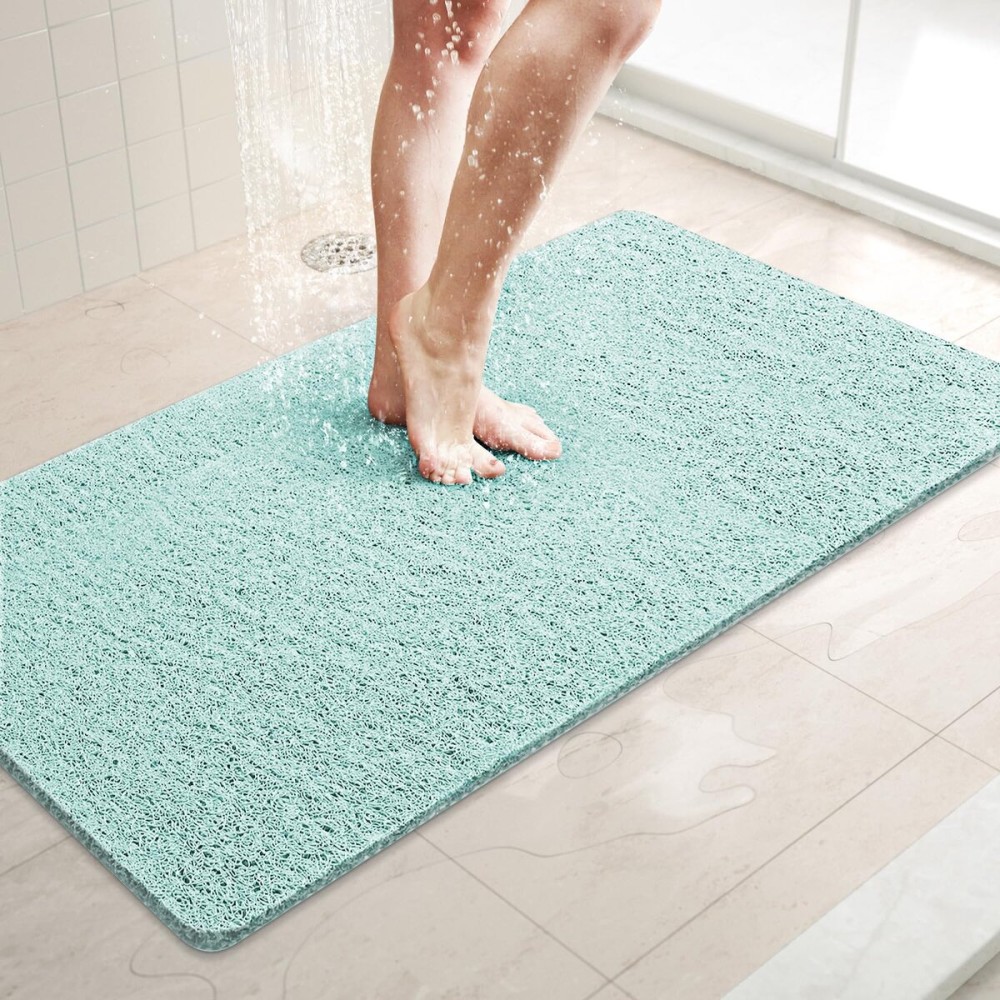 LuxStep Shower Mat Bathtub Mat,32x16 inch, Non-Slip Bath Mat with Drain, Quick Drying PVC Loofah Bathmat for Tub,Shower,Bathroom,Green