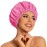 Reusable Shower Cap for Women, Large Waterproof Shower Essentials Bonnet Washable Elastic Band Bath Hair Wrap Hat for Long Hair, Braids(Rose Red)