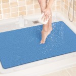LuxStep Shower Mat Bathtub Mat,24x36 inch, Non-Slip Bath Mat with Drain, Quick Drying PVC Loofah Bathmat for Tub,Shower,Bathroom,Lake Blue