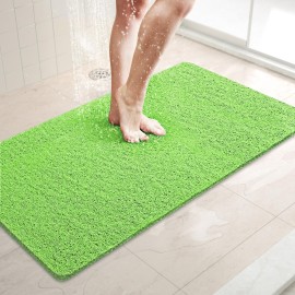 LuxStep Shower Mat Bathtub Mat,32x16 inch, Non-Slip Bath Mat with Drain, Quick Drying PVC Loofah Bathmat for Tub,Shower,Bathroom,Grass Green