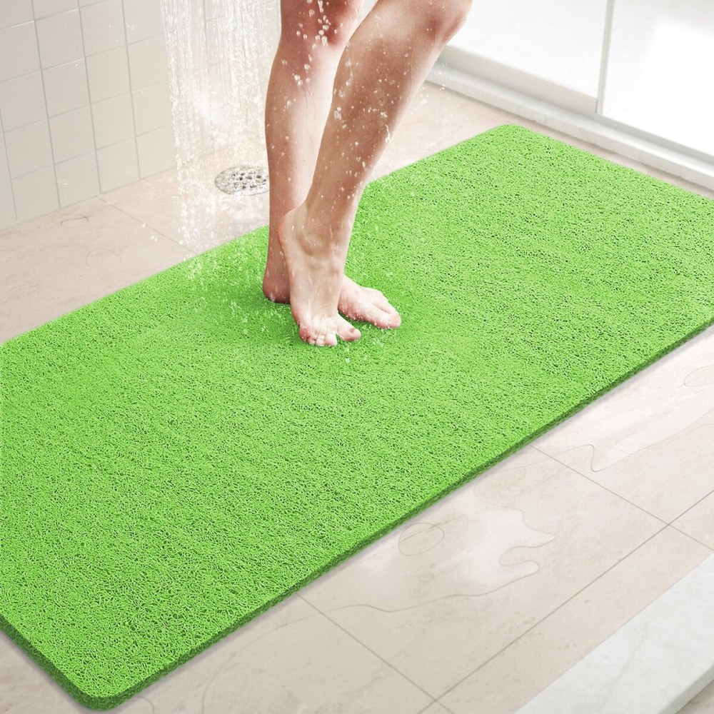 LuxStep Shower Mat Bathtub Mat,47x16 inch, Non-Slip Bath Mat with Drain, Quick Drying PVC Loofah Bathmat for Tub,Shower,Bathroom (Grass Green)