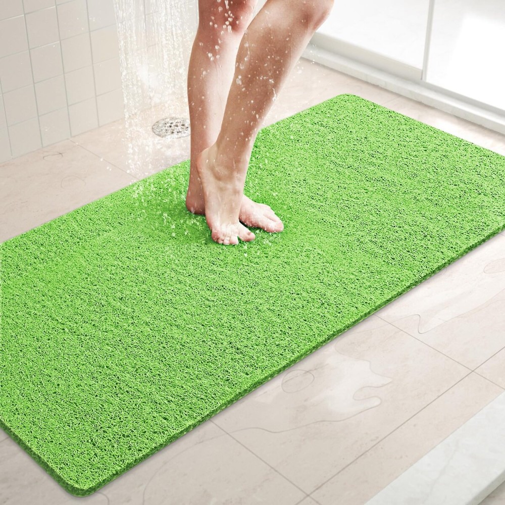 LuxStep Shower Mat Bathtub Mat,40x16 inch, Non-Slip Bath Mat with Drain, Quick Drying PVC Loofah Bathmat for Tub,Shower,Bathroom,Grass Green