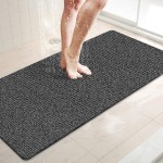 LuxStep Shower Mat Bathtub Mat,40x16 inch, Non-Slip Bath Mat with Drain, Quick Drying PVC Loofah Bathmat for Tub,Shower,Bathroom,Black