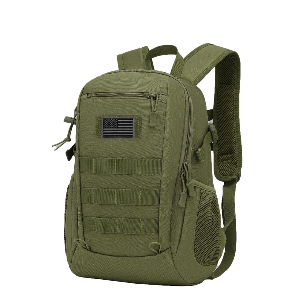 ArcEnCiel 20L Tactical Backpack MOLLE Daypack Gear Pack Camping Bag with Patch (Green)