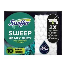 Swiffer Sweeper Heavy Duty Dry Multi-Surface Cloth Refills for Floor Sweeping and Cleaning, Unstopables Fresh Scent, 10 Count