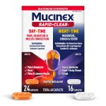 Mucinex Rapid+Clear Maximum Strength Day & Night Cold and Flu Medicine for Adults, Over-The-Counter Medication for Headache Relief, Mucus Congestion, & Cough, Rapid Release Caplets, 40 Count