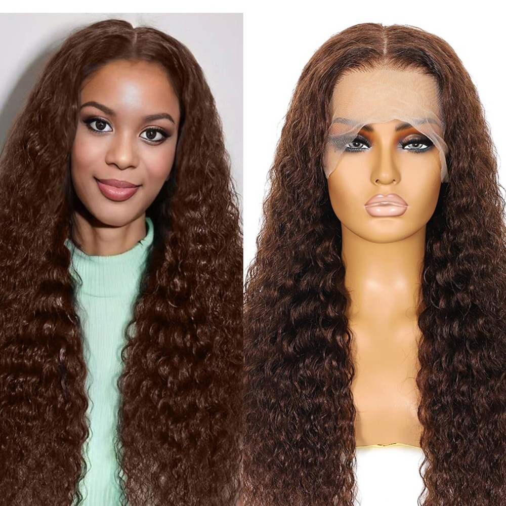 Chocolate Brown Lace Front Wigs Human Hair Deep Wave Curly 13x6 Hd Lace Frontal Wigs for Black Women Pre Plucked 26 Inch