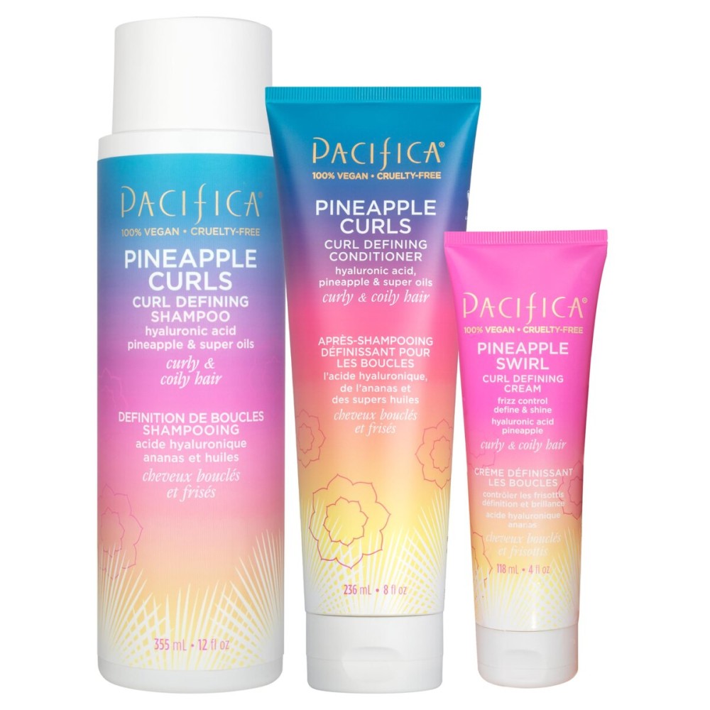 Pacifica Beauty Pineapple Curls 3-Step Hair Care Kit: Curl Defining Shampoo + Conditioner + Pineapple Swirl Curl Cream - Enhances Curls, Reduces Frizz, Vegan & Silicone-Free