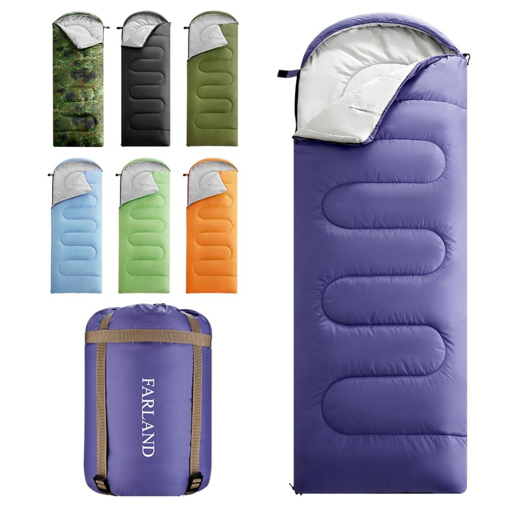 FARLAND Sleeping Bags 30 for Adults Teens Kids with Compression Sack Portable and Lightweight for 3-4 Season Camping, Hiking,Waterproof, Backpacking and Outdoors
