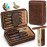 Scotte Cigar Humidor Box, Cigar Lighter Cedar Wood Lined Leather Cigar Case Built in Hygrometer & Humidifier, Torch Lighter with Cigar Holder Cigar Punch Portable Travel Cigar Humidor (Smooth Brown)