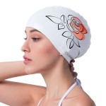 COPOZZ Adult Swim Caps, Silicone Waterproof Comfortable Swimming Cap for Women, Long and Short Hair(Rose-12yrs+)