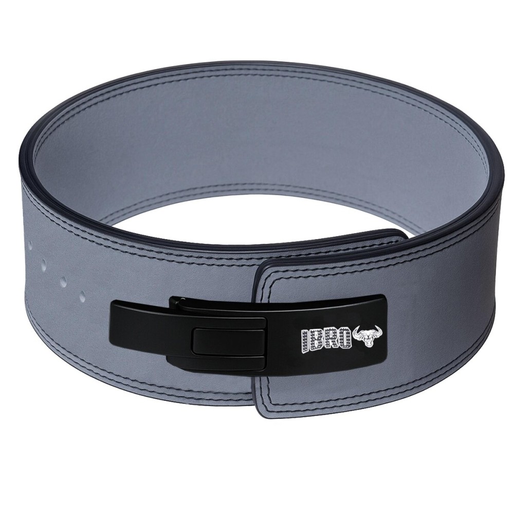 IBRO Powerlifting Lever Gym Belt - Power 10MM Extreme Heavy Duty Genuine Leather Belts - Squats Deadlifts Bodybuilding Weight Lifting IPF Power Lifting Strongman for Men 10mm Grey S